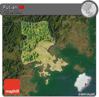 Satellite Map of Putian, darken