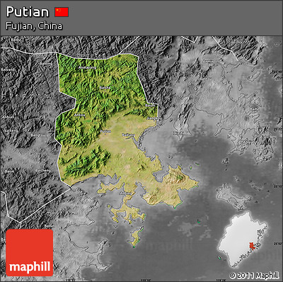 Satellite Map of Putian, desaturated