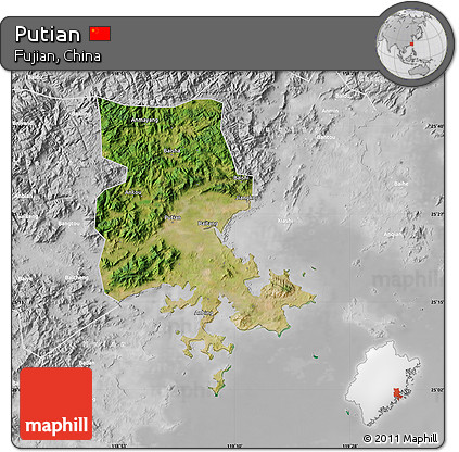 Satellite Map of Putian, lighten, desaturated