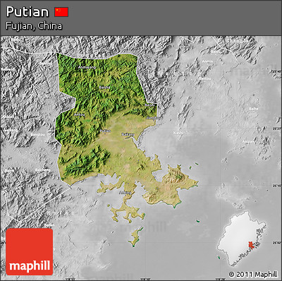 Satellite Map of Putian, lighten, desaturated