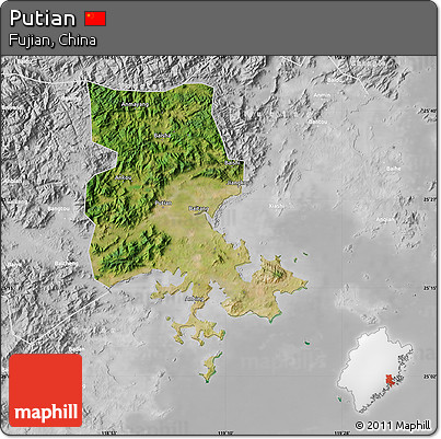 Satellite Map of Putian, lighten, desaturated