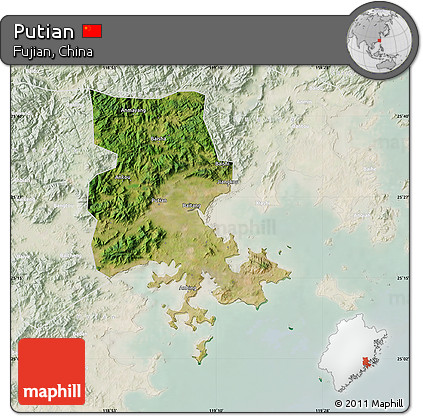 Satellite Map of Putian, lighten