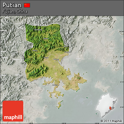 Satellite Map of Putian, lighten, semi-desaturated