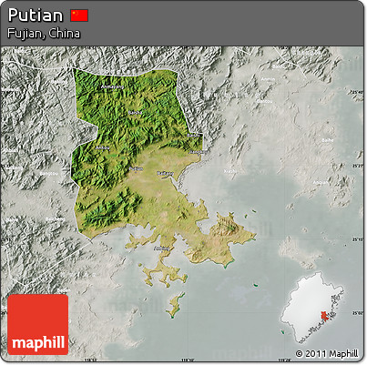 Satellite Map of Putian, lighten, semi-desaturated