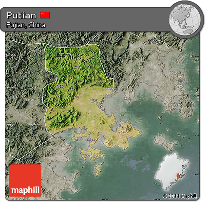 Satellite Map of Putian, semi-desaturated