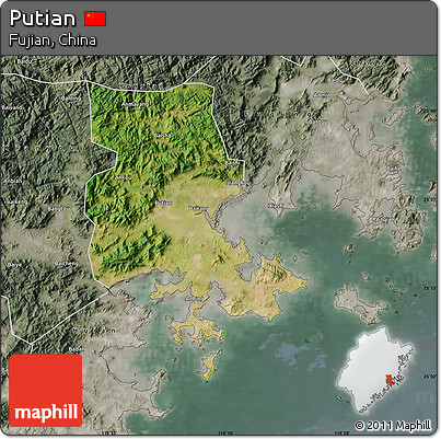 Satellite Map of Putian, semi-desaturated