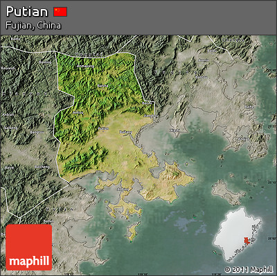 Satellite Map of Putian, semi-desaturated