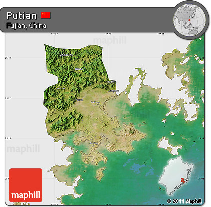Satellite Map of Putian, single color outside