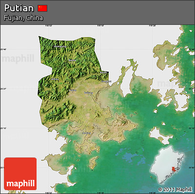 Satellite Map of Putian, single color outside