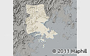 Shaded Relief Map of Putian, darken, semi-desaturated