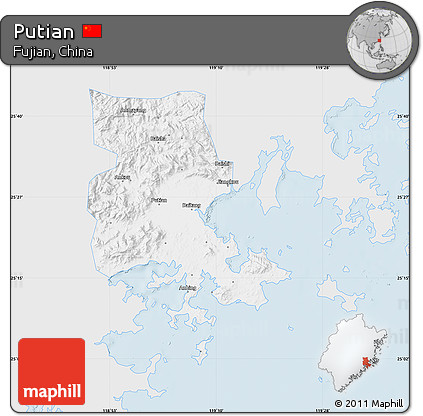 Silver Style Map of Putian, single color outside