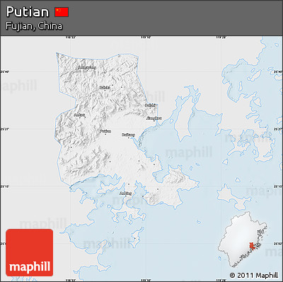 Silver Style Map of Putian, single color outside