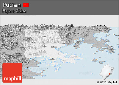 Gray Panoramic Map of Putian