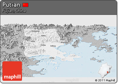 Gray Panoramic Map of Putian