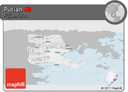 Gray Panoramic Map of Putian, single color outside