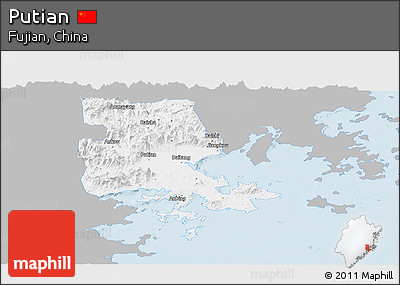 Gray Panoramic Map of Putian, single color outside