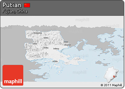 Gray Panoramic Map of Putian, single color outside