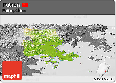 Physical Panoramic Map of Putian, desaturated