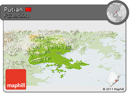 Physical Panoramic Map of Putian, lighten