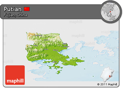 Physical Panoramic Map of Putian, single color outside