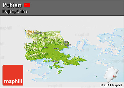 Physical Panoramic Map of Putian, single color outside