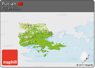 Physical Panoramic Map of Putian, single color outside