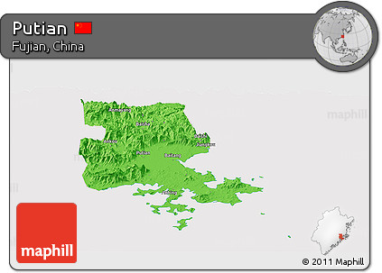Political Panoramic Map of Putian, cropped outside