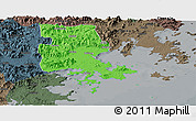Political Panoramic Map of Putian, darken, semi-desaturated