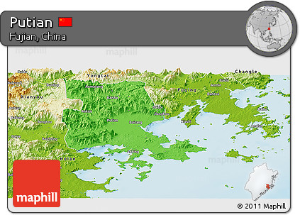 Political Panoramic Map of Putian, physical outside