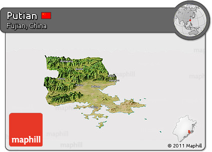 Satellite Panoramic Map of Putian, cropped outside
