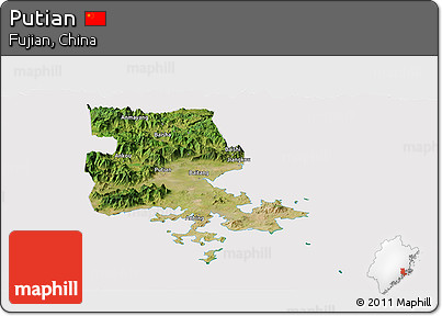 Satellite Panoramic Map of Putian, cropped outside