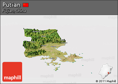 Satellite Panoramic Map of Putian, cropped outside