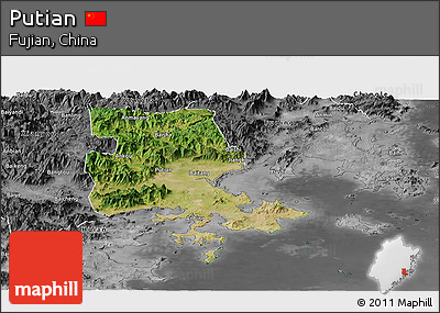 Satellite Panoramic Map of Putian, desaturated