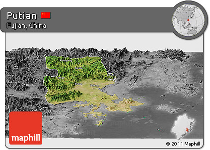 Satellite Panoramic Map of Putian, desaturated