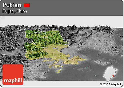 Satellite Panoramic Map of Putian, desaturated