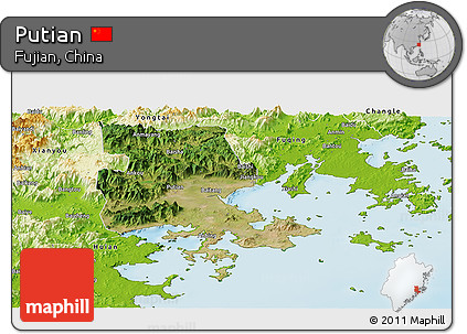 Satellite Panoramic Map of Putian, physical outside
