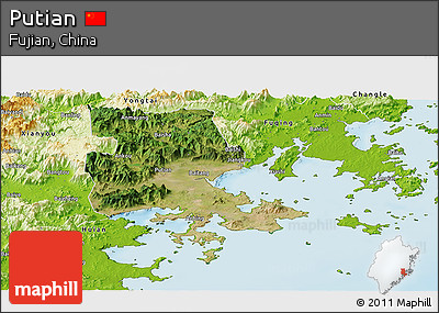 Satellite Panoramic Map of Putian, physical outside