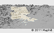 Shaded Relief Panoramic Map of Putian, darken, desaturated