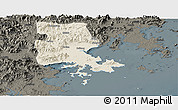Shaded Relief Panoramic Map of Putian, darken