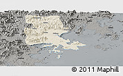 Shaded Relief Panoramic Map of Putian, darken, semi-desaturated