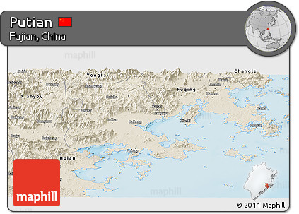 Shaded Relief Panoramic Map of Putian