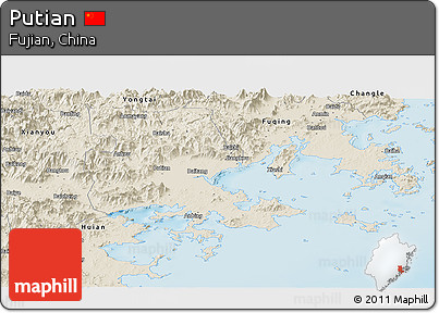 Shaded Relief Panoramic Map of Putian