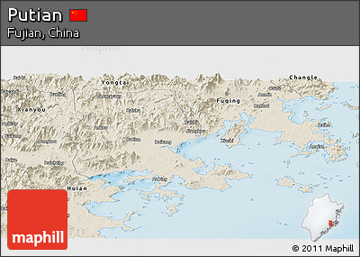 Shaded Relief Panoramic Map of Putian
