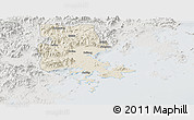 Shaded Relief Panoramic Map of Putian, lighten, semi-desaturated