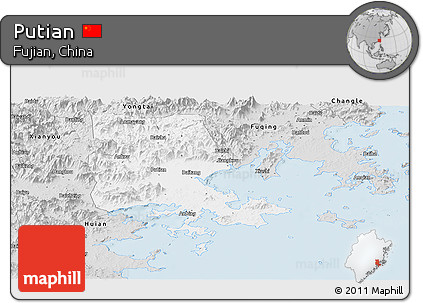 Silver Style Panoramic Map of Putian