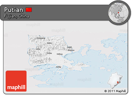 Silver Style Panoramic Map of Putian, single color outside