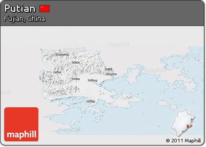 Silver Style Panoramic Map of Putian, single color outside