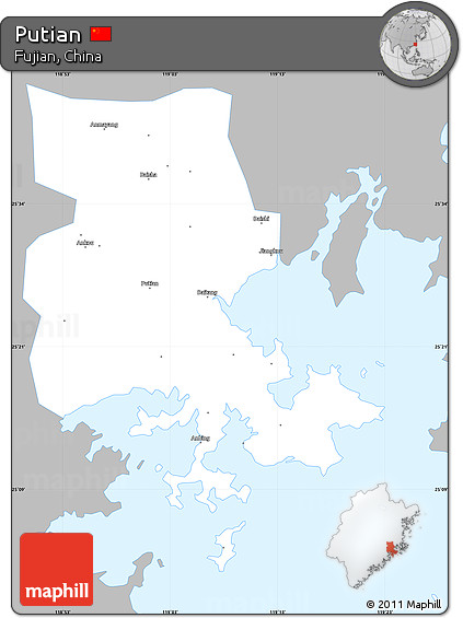 Gray Simple Map of Putian, single color outside