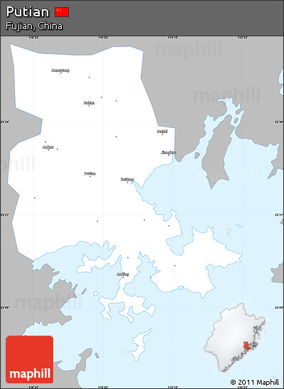 Gray Simple Map of Putian, single color outside