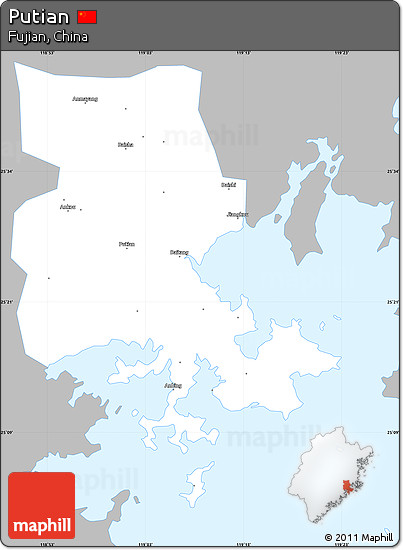 Gray Simple Map of Putian, single color outside